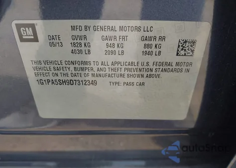 2013 Chevrolet Cruze Ls Auto z USA, uszkodzony, nr VIN 1G1PA5SH9D7312349